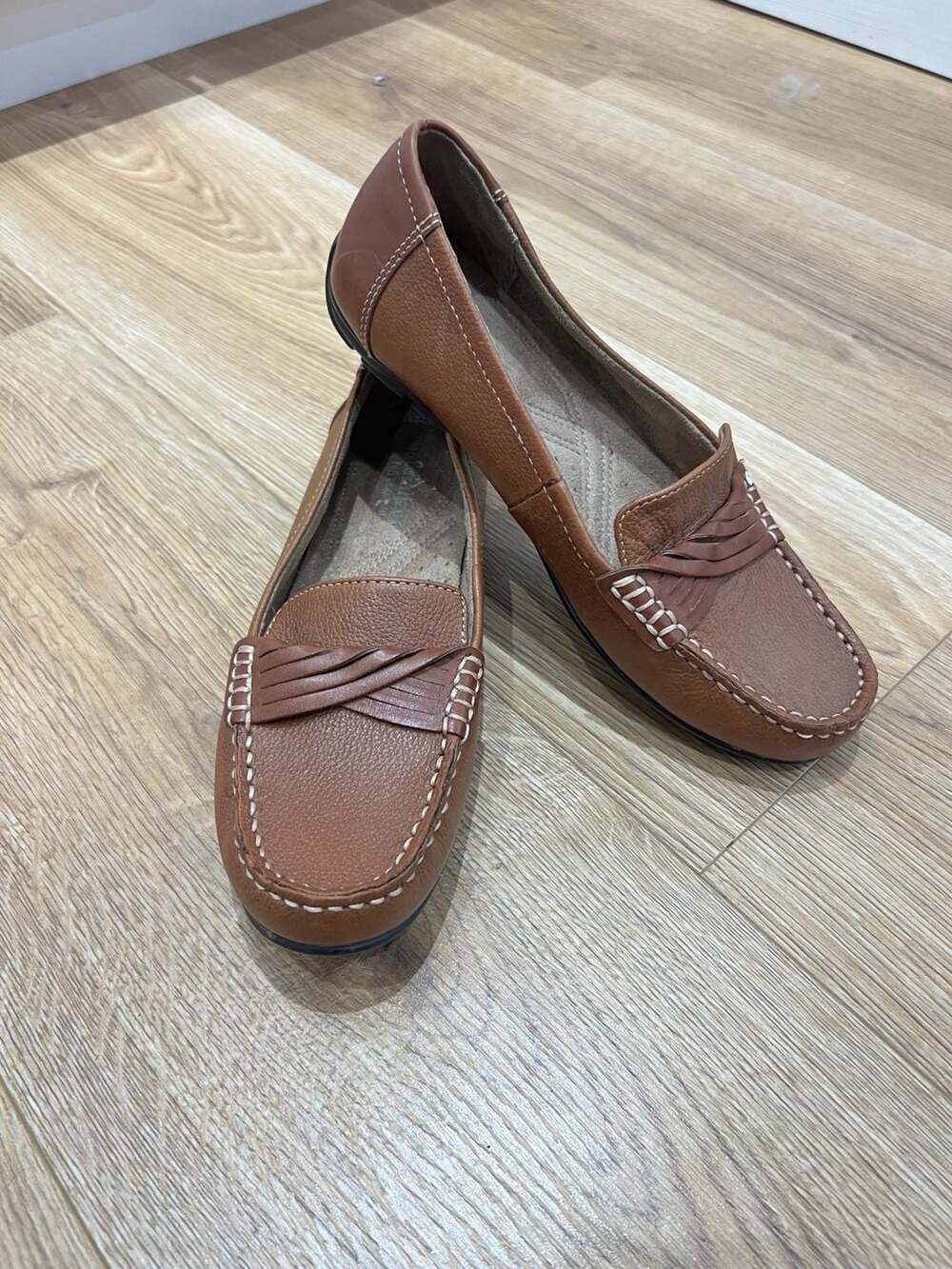 Naturalizer brown leather slip-on loafers N5 Comfort insole braided strap Sz 6.5